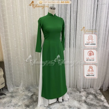 Áo Dài Xanh Lá Truyền Thống ADC591 Lụa Thái Cổ Sen Cao Tay Dài Giá 261k - May Sẵn 3