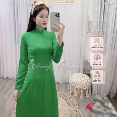 Áo Dài Xanh Lá Truyền Thống ADC591 Lụa Thái Cổ Sen Cao Tay Dài Giá 261k - May Sẵn 10