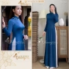 Áo Dài Xanh Navy Cổ Vịt May Sẵn 2 Tà Thuyền Thống Lụa Đẹp Giá 261.124 VND 2