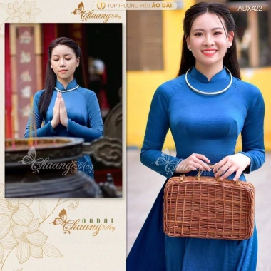 Áo Dài Xanh Navy Cổ Vịt May Sẵn 2 Tà Thuyền Thống Lụa Đẹp Giá 261.124 VND