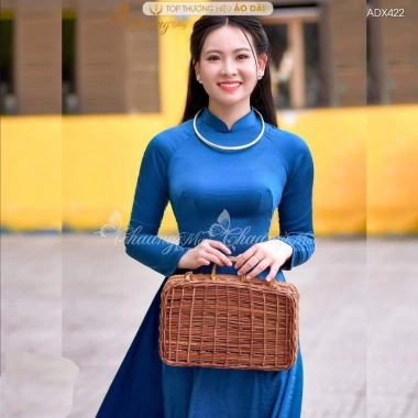 Áo Dài Xanh Navy Cổ Vịt May Sẵn 2 Tà Thuyền Thống Lụa Đẹp Giá 261.124 VND