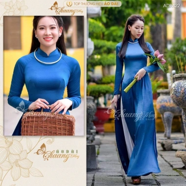 Áo Dài Xanh Navy Cổ Vịt May Sẵn 2 Tà Thuyền Thống Lụa Đẹp Giá 261.124 VND