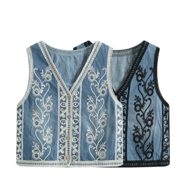 Áo denim thêu sequin style Trung Quốc – Vest nữ không tay đa năng, thời trang 2 Áo denim thêu sequin style Trung Quốc – Vest nữ không tay đa năng, thời trang 2