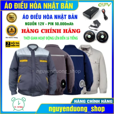 Áo Điều Hòa Nhật Bản 12V Pin 50.000mAh - Quạt Gió Làm Mát, Chống Nắng, Bảo Hộ Lao Động Nam Nữ