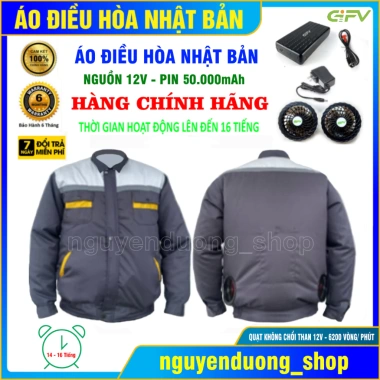 Áo Điều Hòa Nhật Bản 12V Pin 50.000mAh - Quạt Gió Làm Mát, Chống Nắng, Bảo Hộ Lao Động Nam Nữ