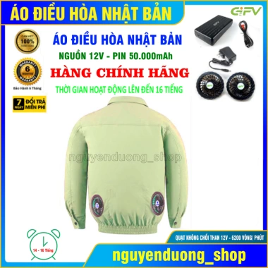 Áo Điều Hòa Nhật Bản 12V Pin 50.000mAh - Quạt Gió Làm Mát, Chống Nắng, Bảo Hộ Lao Động Nam Nữ