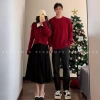 Áo đôi PINKLOVE len cặp đôi dài tay màu đỏ, áo nữ cổ trắng kèm nơ P244 2