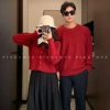 Áo đôi PINKLOVE len cặp đôi dài tay màu đỏ, áo nữ cổ trắng kèm nơ P244 4
