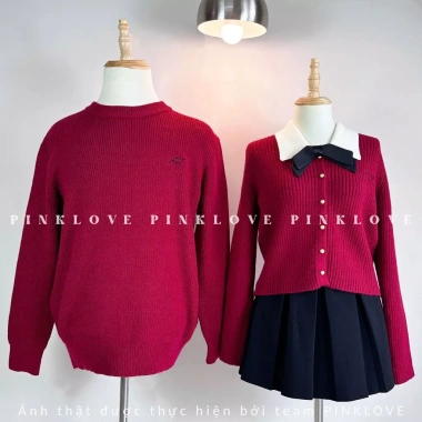 Áo đôi PINKLOVE len cặp đôi dài tay màu đỏ, áo nữ cổ trắng kèm nơ P244 7 Áo đôi PINKLOVE len cặp đôi dài tay màu đỏ, áo nữ cổ trắng kèm nơ P244 7