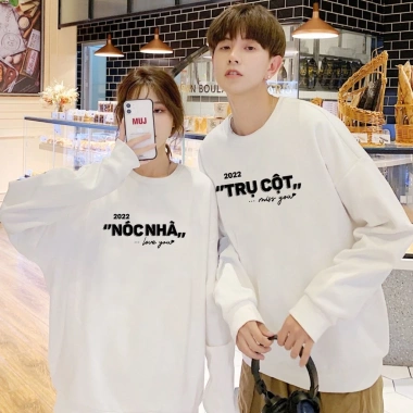 Áo đôi sweater Trụ Cột Nóc nhà đen trắng - Áo nỉ bông cặp hot trend, chỉ 146,020₫