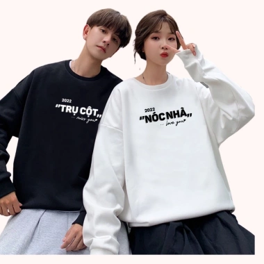 Áo đôi sweater Trụ Cột Nóc nhà đen trắng - Áo nỉ bông cặp hot trend, chỉ 146,020₫ 4