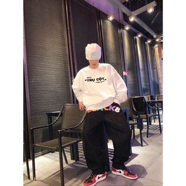 Áo đôi sweater Trụ Cột Nóc nhà đen trắng - Áo nỉ bông cặp hot trend, chỉ 146,020₫ 5