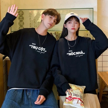Áo đôi sweater Trụ Cột Nóc nhà đen trắng - Áo nỉ bông cặp hot trend, chỉ 146,020₫ 6