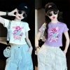 Áo Gái Thun Cotton Hình Hoạt Hình Ngắn Tay Cổ Tròn KPop Mùa Hè Giá 143.332 VND 4