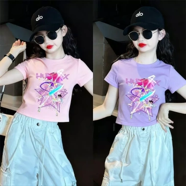 Áo Gái Thun Cotton Hình Hoạt Hình Ngắn Tay Cổ Tròn KPop Mùa Hè Giá 143.332 VND