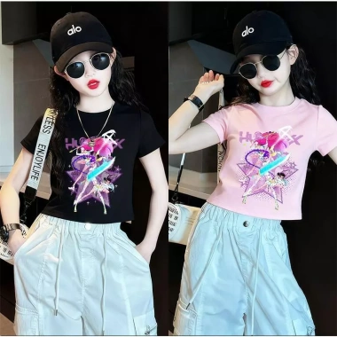 Áo Gái Thun Cotton Hình Hoạt Hình Ngắn Tay Cổ Tròn KPop Mùa Hè Giá 143.332 VND
