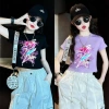 Áo Gái Thun Cotton Hình Hoạt Hình Ngắn Tay Cổ Tròn KPop Mùa Hè Giá 143.332 VND 9