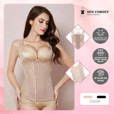 Áo gen định hình 3 lỗ toàn thân, móc cài nịt bụng nâng vòng, eo thon - Giá 125.000₫