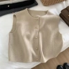 Áo ghi lê dệt kim cổ tròn cúc vàng 2.024 - Cardigan không tay phong cách Hàn Quốc 4