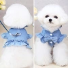 Áo gi-lê jeans váy công chúa cho mèo, vòng móc dây dắt dễ thương cho chó Teddy Poodle