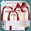 Áo Gia Đình Famistyle Nỉ Sweater Kem Tay Đỏ Hình 4 Trái Tim - 2 Da Cao Cấp, Mềm Mịn, Thoáng Khí, Giảm Giá