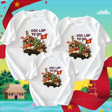 Áo gia đình Nhà Đăng áo thun trắng kem in chữ Độc Lập Tự Do Hạnh Phúc cotton 100% co giãn 4C giá chỉ 123.000₫ 2