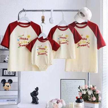 Áo gia đình Panda tay đỏ cotton 100% in chữ Make Life Sweet, mát mẻ, in bền - giá ưu đãi 152.460₫ 3