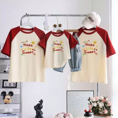 Áo gia đình Panda tay đỏ cotton 100% in chữ Make Life Sweet, mát mẻ, in bền - giá ưu đãi 152.460₫ 4