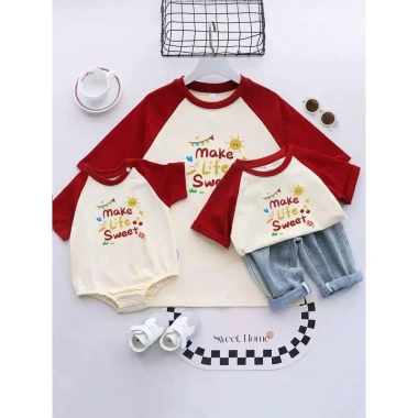 Áo gia đình Panda tay đỏ cotton 100% in chữ Make Life Sweet, mát mẻ, in bền - giá ưu đãi 152.460₫ 5