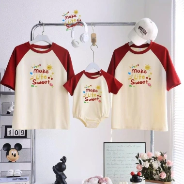 Áo gia đình Panda tay đỏ cotton 100% in chữ Make Life Sweet, mát mẻ, in bền - giá ưu đãi 152.460₫ 6