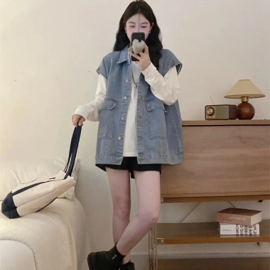 Áo gile bò không tay phong cách Hàn Quốc, hotgirl sành điệu, áo khoác jean 230k