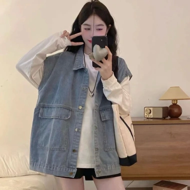 Áo gile bò không tay phong cách Hàn Quốc, hotgirl sành điệu, áo khoác jean 230k