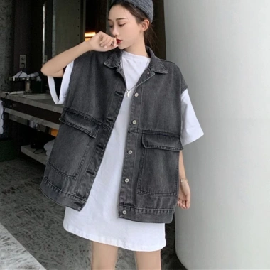 Áo gile bò không tay phong cách Hàn Quốc, hotgirl sành điệu, áo khoác jean 230k