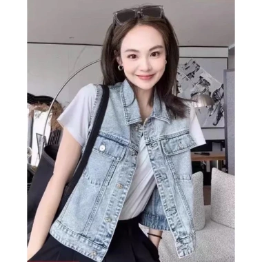 Áo gile denim nữ cổ polo dáng nhỏ, chất liệu bò cao cấp, giảm giá 265k 3