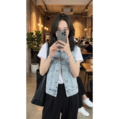 Áo gile denim nữ cổ polo dáng nhỏ, chất liệu bò cao cấp, giảm giá 265k 7