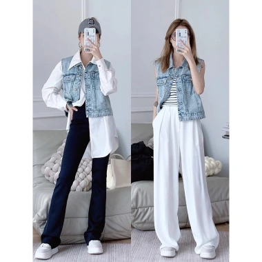 Áo gile denim nữ cổ polo dáng nhỏ, chất liệu bò cao cấp, giảm giá 265k 8