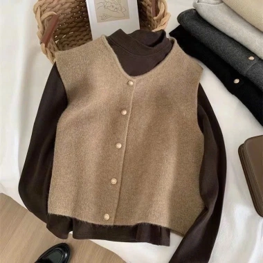 Áo gile len thu đông hottrend KK SP359 – len dệt kim mềm mại, cách điệu, cao cấp, giảm còn 129k