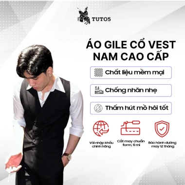 Áo gile nam TUTO5 AVN03 – Vest cao cấp 2 lớp, ve rộng, đai tôm, thiết kế sang trọng, giảm 315k