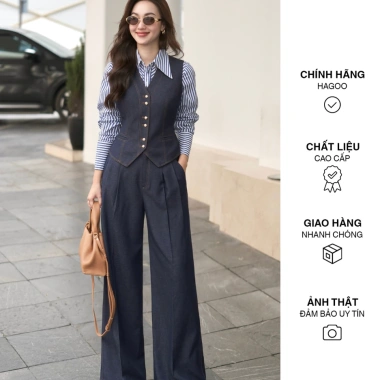 Áo gile nữ HAGOO cởi đôi khuy kim loại sang trọng, mặc đi làm, đi chơi, giảm 20%