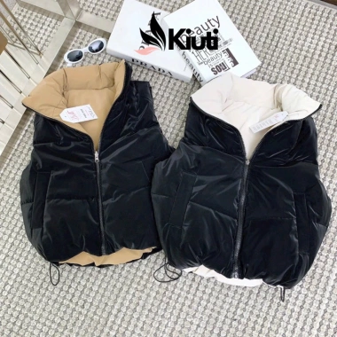 Áo Gile Phao Nữ Nhung Lì 2 Mặt Siêu Nhẹ Dáng Ngắn Dây Rút Eo Giữ Ấm Tũn Boutique 2