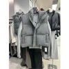 Áo gile phao unisex màu xám cổ đứng, túi dọc, hiện đại trẻ trung - 324.000đ