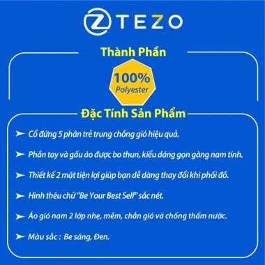 Áo gió nam 2 mặt cổ 5 họa tiết chữ H Tezo 25AG5H021 thời trang, không thấm nước, siêu nhẹ, phối đồ dễ dàng, giá chỉ 511.937₫ giảm mạnh