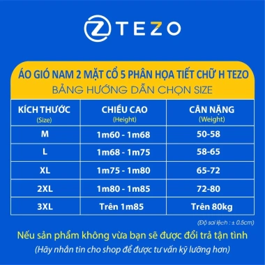 Áo gió nam 2 mặt cổ 5 họa tiết chữ H Tezo 25AG5H021 thời trang, không thấm nước, siêu nhẹ, phối đồ dễ dàng, giá chỉ 511.937₫ giảm mạnh 8 Áo gió nam 2 mặt cổ 5 họa tiết chữ H Tezo 25AG5H021 thời trang, không thấm nước, siêu nhẹ, phối đồ dễ dàng, giá chỉ 511.937₫ giảm mạnh 8