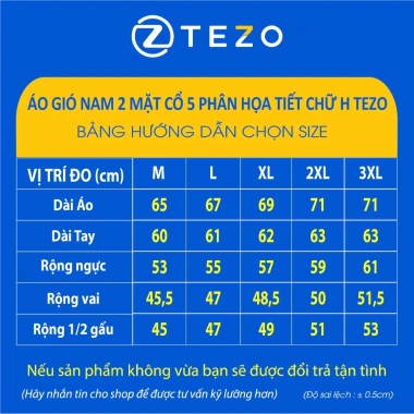 Áo gió nam 2 mặt cổ 5 họa tiết chữ H Tezo 25AG5H021 thời trang, không thấm nước, siêu nhẹ, phối đồ dễ dàng, giá chỉ 511.937₫ giảm mạnh