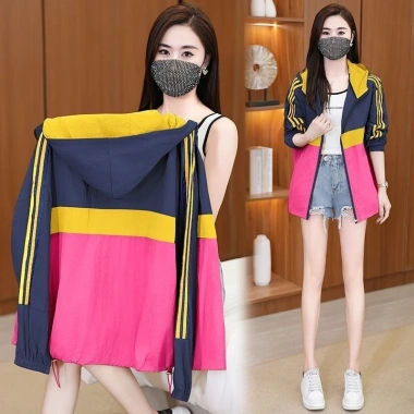 Áo Gió Nữ Mùa Hè Sọc Tương Phản Chống Nắng Bảo Vệ Siêu Nhẹ Giá 255.313 VND