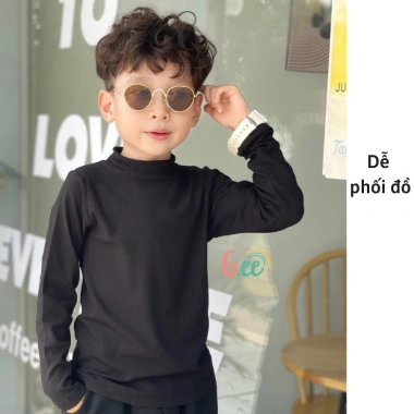 Áo giữ nhiệt cao cổ cho bé, vải thun tăm co giãn ôm sát, size 7-35kg, chỉ 55.000đ
