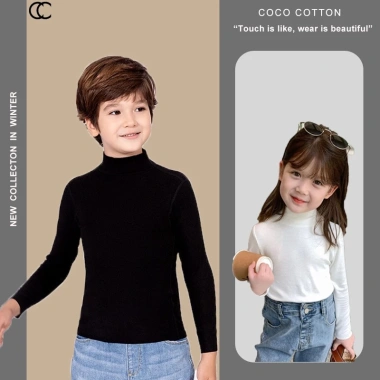 Áo giữ nhiệt COCOCOTTON cổ lọ bé trai & bé gái 8-33kg vải mềm ấm dễ chịu - 59.000đ