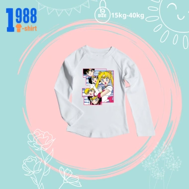 Áo giữ nhiệt cotton cho bé gái 4-10 tuổi, dài tay in Thủy thủ mặt trăng, siêu ấm giá 78.500 VNĐ