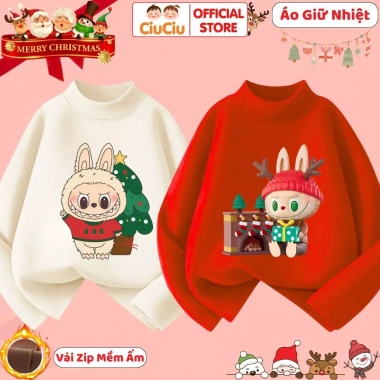 Áo Giữ Nhiệt Labubu Noel Giáng Sinh Cho Bé Trai/Gái - Vải Zip Mềm Ấm CIUCIU KID