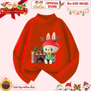 Áo Giữ Nhiệt Labubu Noel Giáng Sinh Cho Bé Trai/Gái - Vải Zip Mềm Ấm CIUCIU KID
